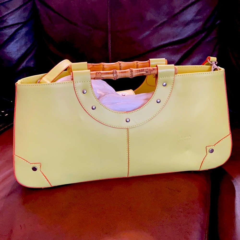 Claudia Firenze leather handbag pocketbook with bamboo handle Italy
